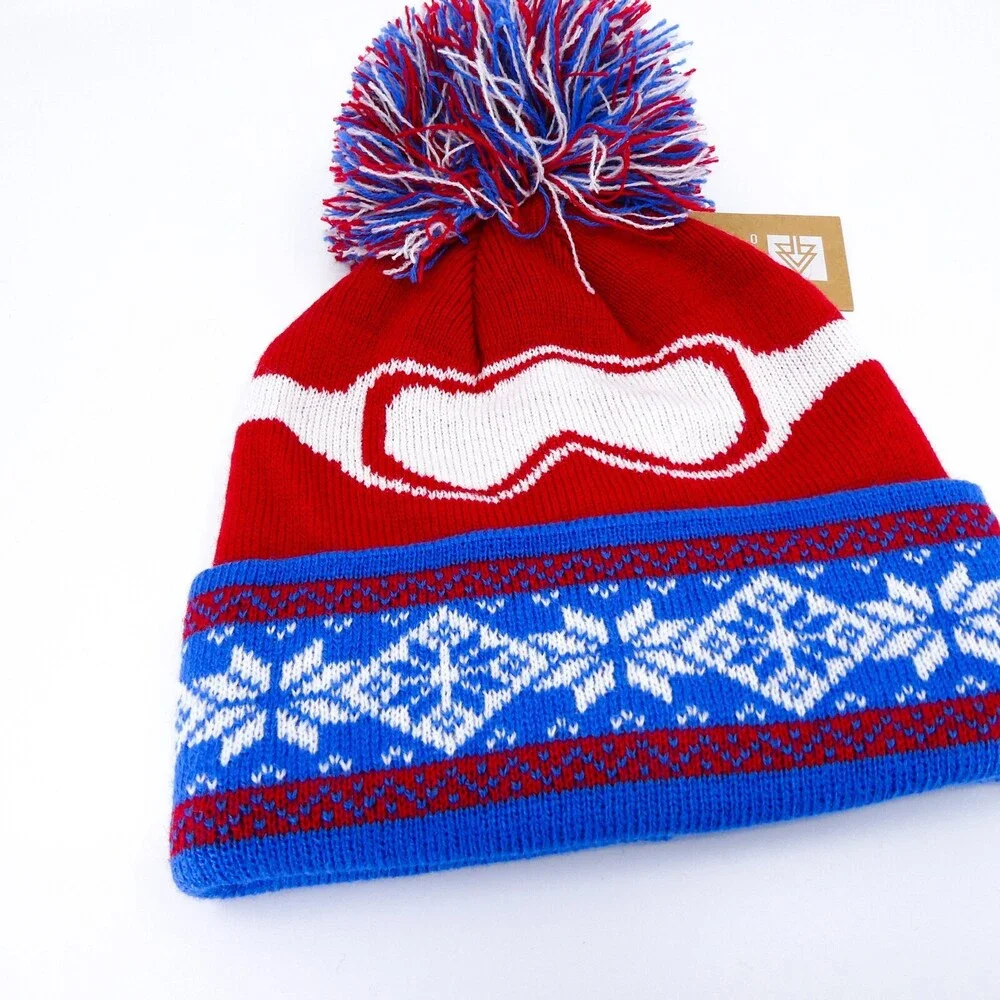 Ski‎ Winter Hat Youth One Size Red Blue Boys Nature Winter Sports Beanie Pom New